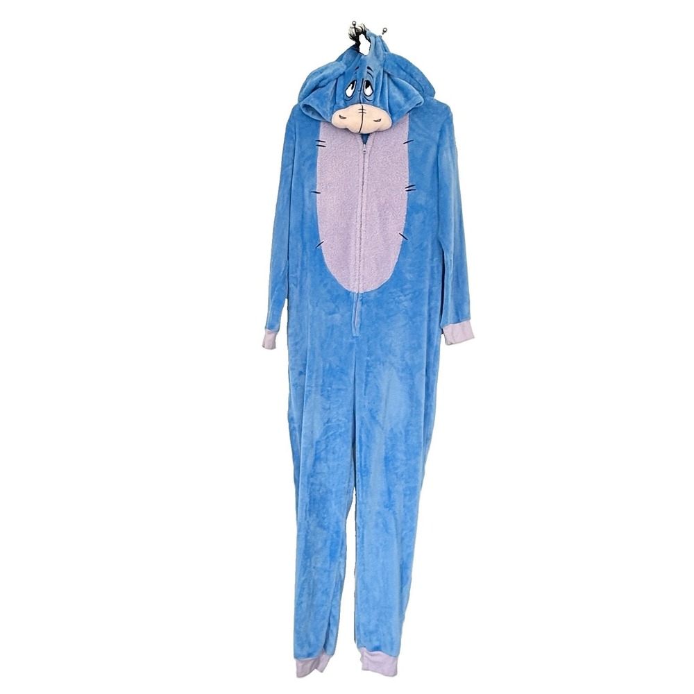 Disney Eeyore Youth L 12-14 Plush Hooded One Piece Pajamas One piece Costume